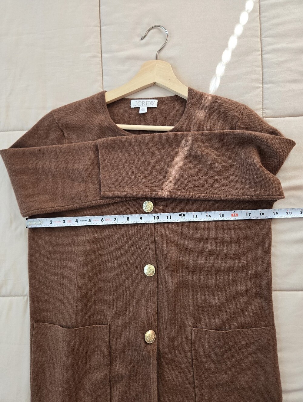 J.Crew Giselle Long Sweater-Blazer Walnut Brown, Gold Buttons, Size XXS - Picture 9 of 10